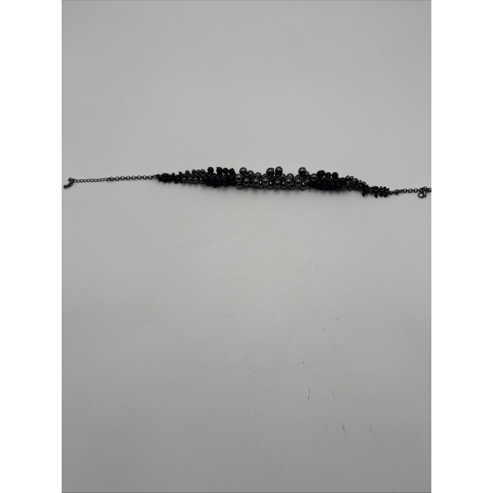 Lia Sophia Necklace Choker Black Beads‎ 16" Inch Gun Metal GrayRare Discontinued